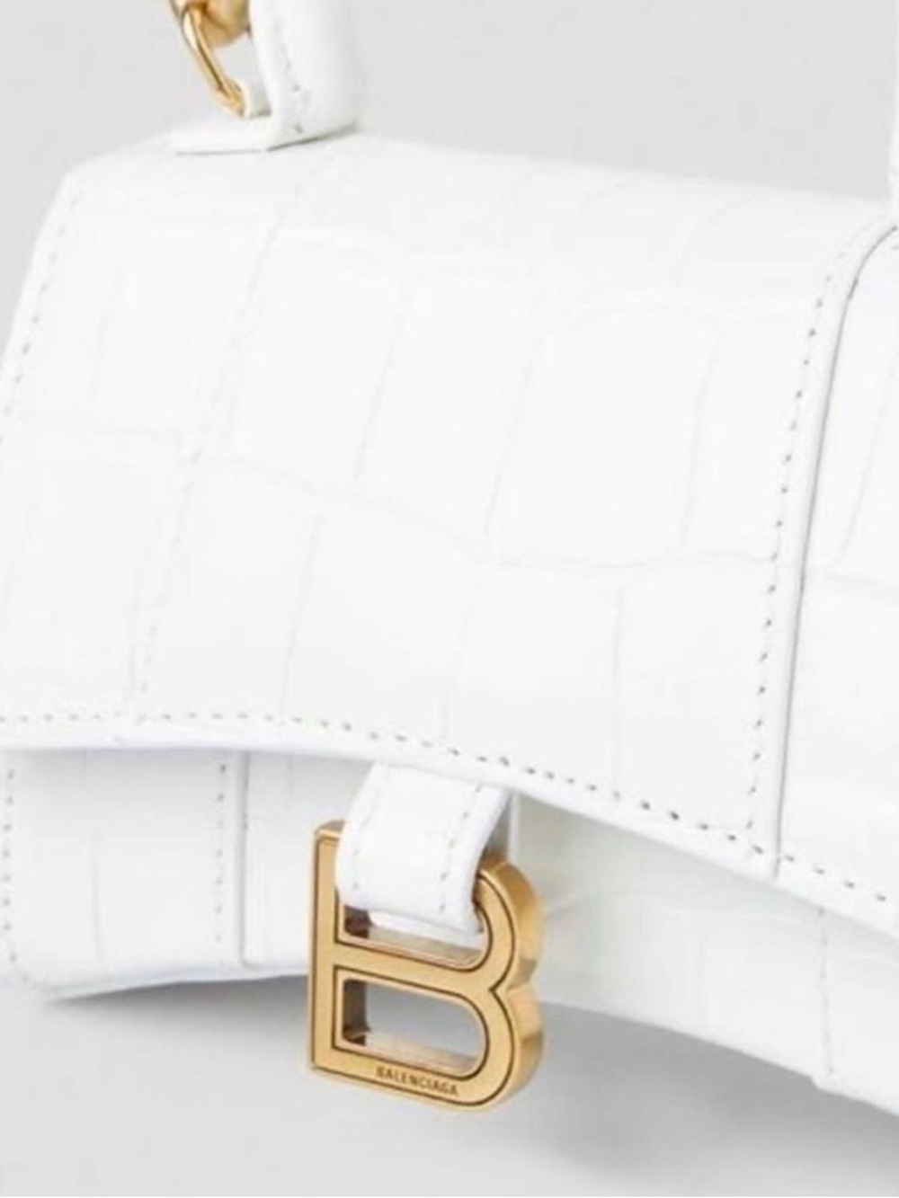 Balenciaga White Croc-Embossed Top Handle Hourglass Nano Bag - Picture 2 of 5